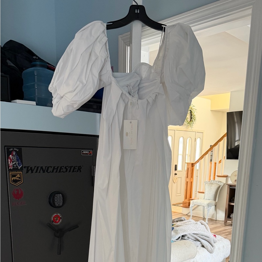Caroline Constas White Puff-Sleeve Maxi Dress